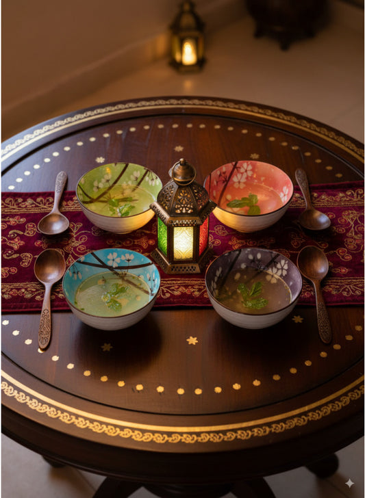 Set of 4 Porcelain Bowls – Multicolor Floral Small Serving Bowls for Soup, Snacks & Dessert