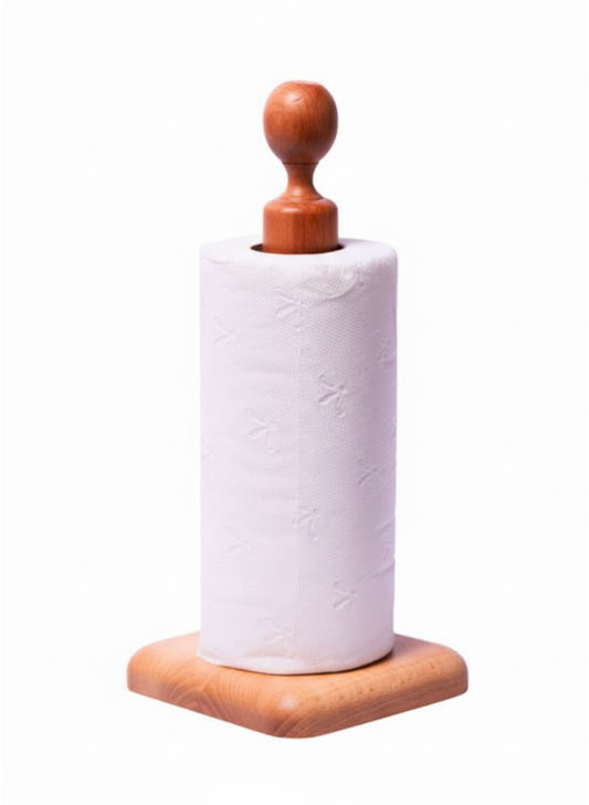 Natural Beech Wood Paper Towel Holder Stand – Stable Square Base