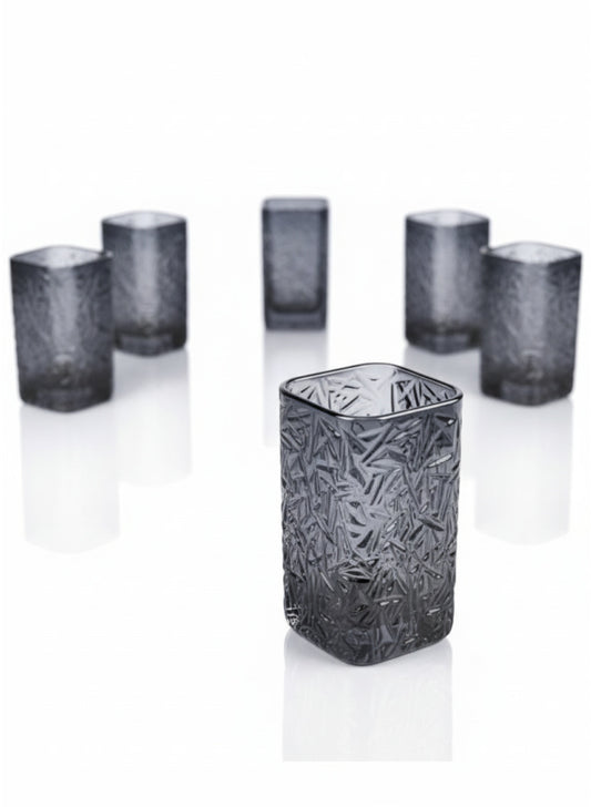6-Piece Smoke Glass Drinking Set Square Textured Cups