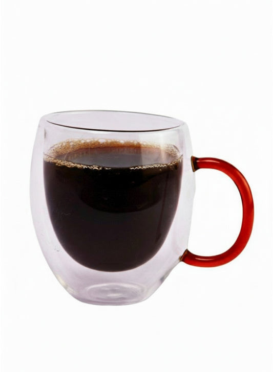 Double Wall Pyrex Glass Coffee Mug with Red Handle – Heat?Insulated Cup for Hot & Cold Beverages
