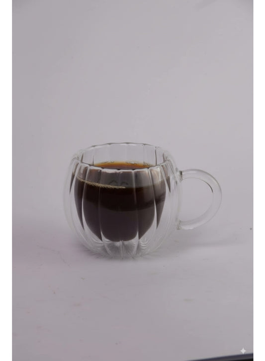 Ribbed Pyrex Glass Mug with Handle – Clear Heat Resistant Cup for Hot & Cold Drinks
