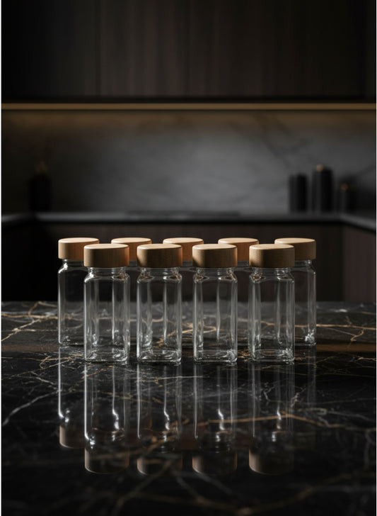 12pc Glass Spice Jar Set with Bamboo Lids - Premium Kitchen Organizer for Family