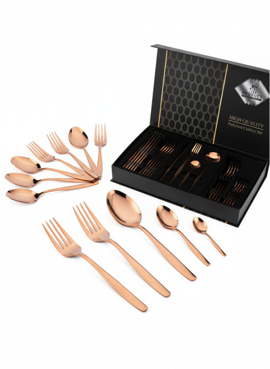Luxury 24-Piece Rose Gold Cutlery Set with Gift Box