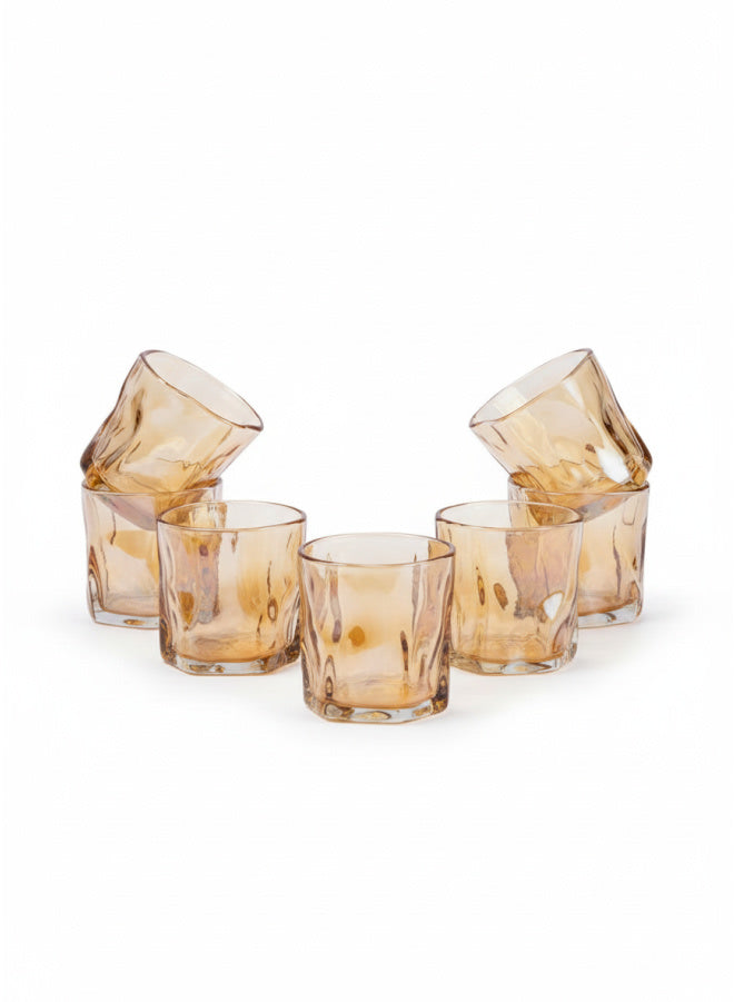 6-Piece Amber Twisted Glass Tea Cup Set Swirl Design