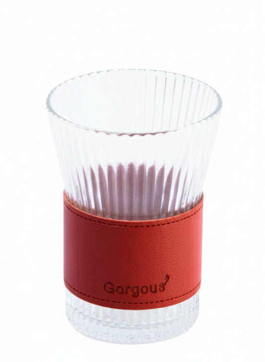 Crystal Glass Tumbler 350ml with Red Leather Grip Band