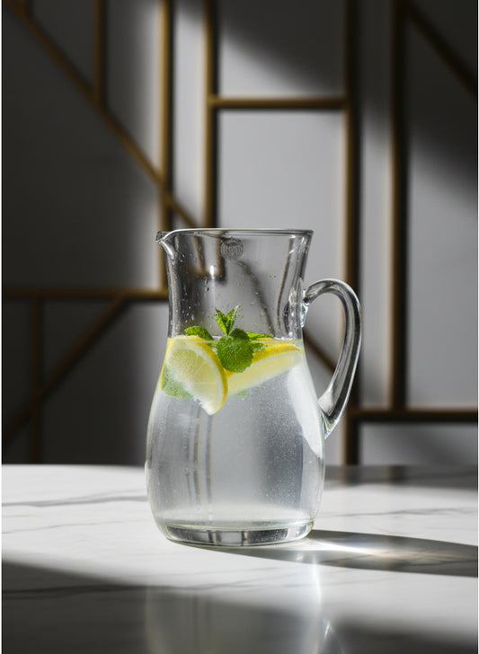Clear Glass Pitcher for Water & Juice, Elegant Family Size Serveware 1.8L