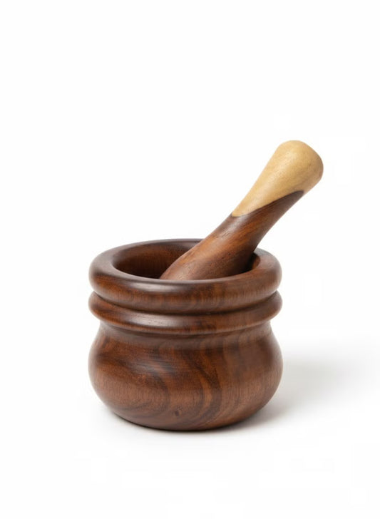 Handcrafted Natural Sarsou Wood Mortar & Pestle – Durable Grinder for Spices & Herbs