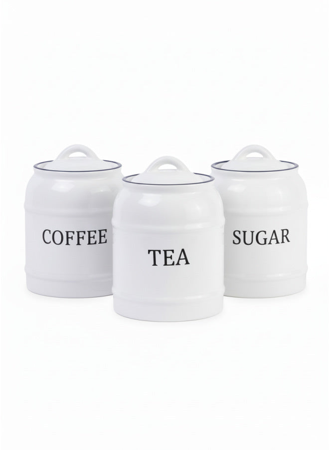Ceramic Coffee, Tea & Sugar Canister Set with Lids – Vintage White Kitchen Jars