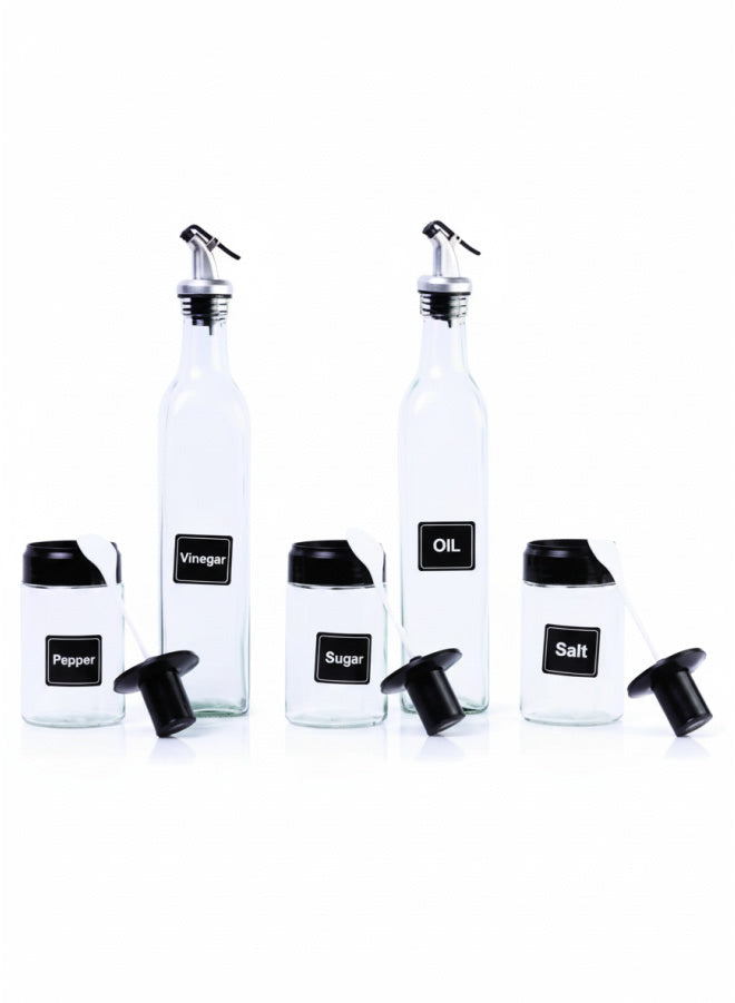 Deluxe 5-Piece Glass Condiment Set Oil Vinegar Shakers