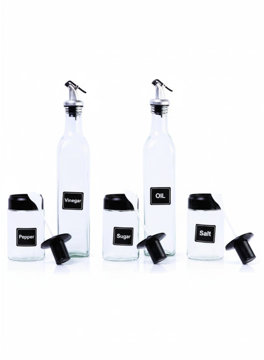 Deluxe 5-Piece Glass Condiment Set Oil Vinegar Shakers