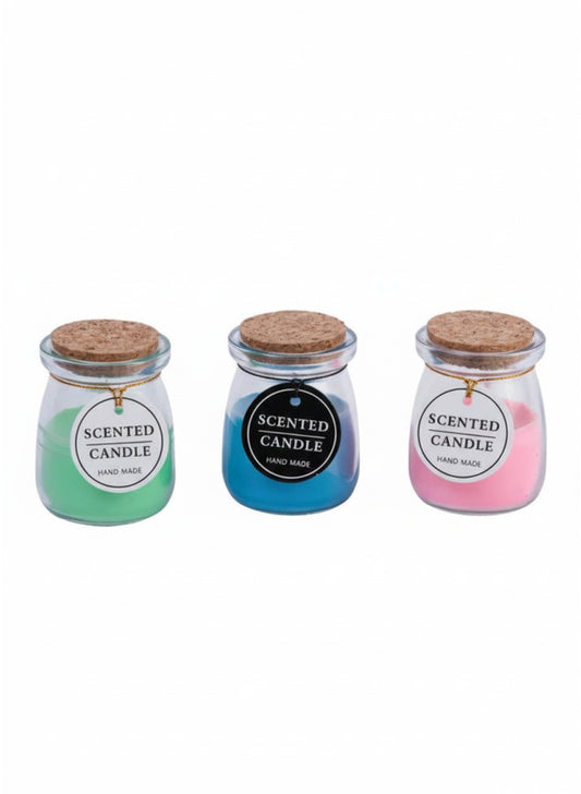 Set of 3 Scented Candles in Glass Jars with Cork Lids – Handmade Home Fragrance