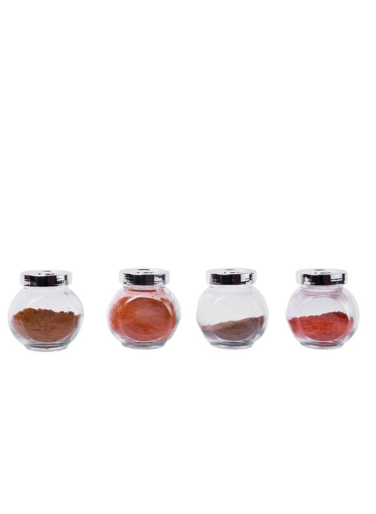 4-Piece Round Glass Spice Jar Set with Steel Lids