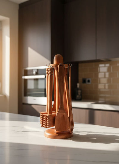 Organize your Egyptian kitchen counter with this elegant wooden tool set.