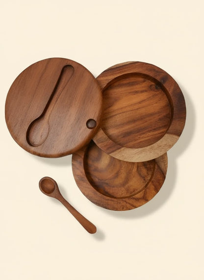 Handcrafted Sarsoaa Wood Spice Box with Swivel Lid & Spoon