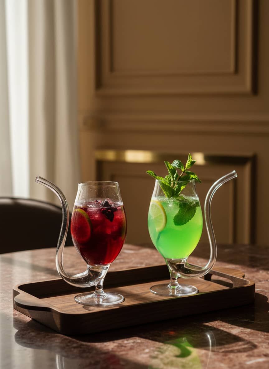 Elegantly crafted transparent port-style sipper glass, showcasing a seamless design for a sophisticated drinking experience.