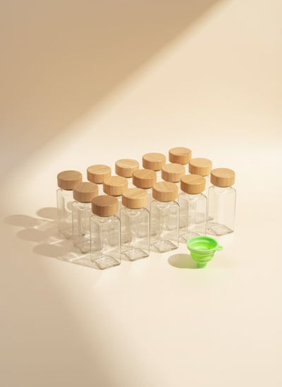 12-Piece Glass Spice Jar Set with Airtight Bamboo Lids - 120ml