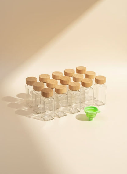 12-Piece Glass Spice Jar Set with Airtight Bamboo Lids - 120ml