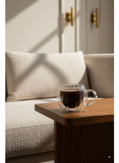 Elegant pumpkin-shaped borosilicate glass cup showcasing a rich dark beverage, a premium addition to your tableware.