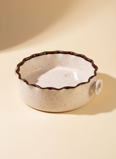 Speckled Pottery Casserole Dish with Scalloped Rim