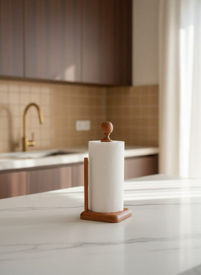 Classic Wooden Paper Towel Holder With Cutter - Sturdy Kitchen Organizer