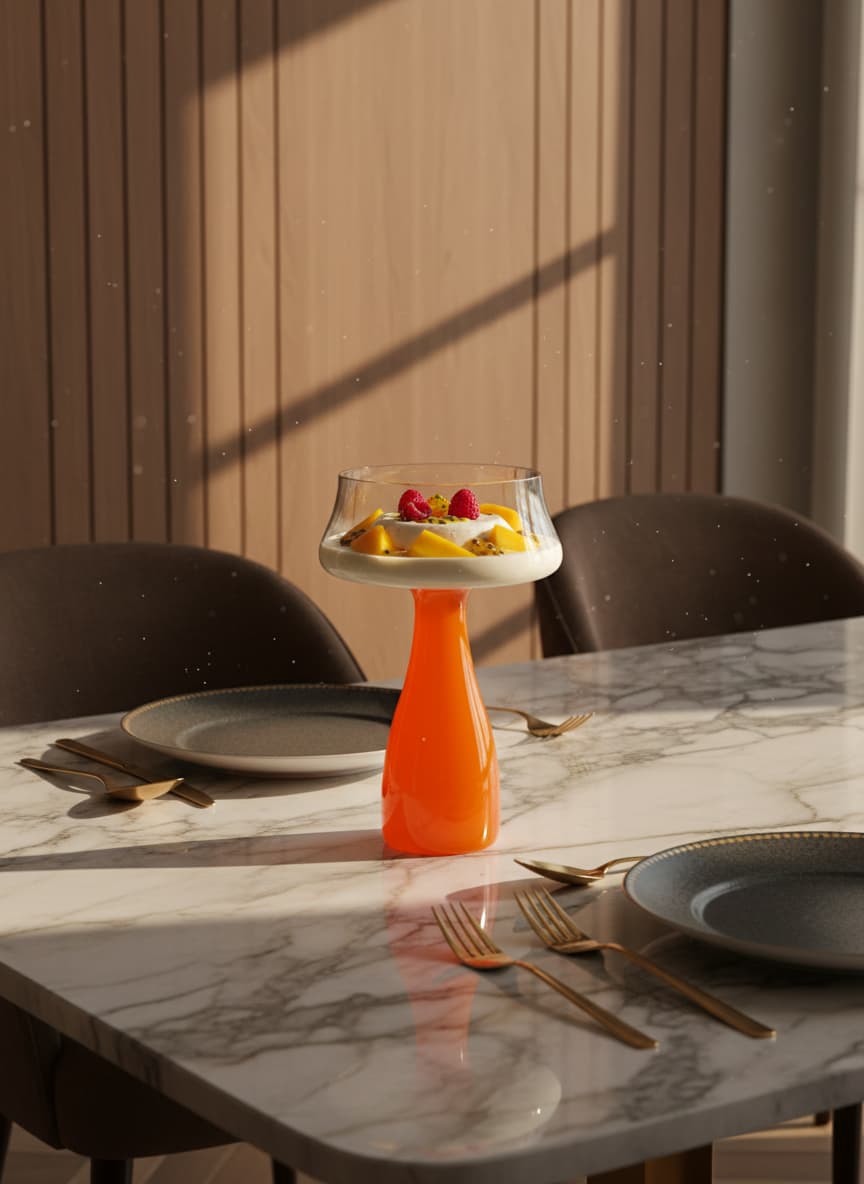 Elegant borosilicate glass cup featuring a contemporary orange design, a centerpiece for modern Egyptian homes.