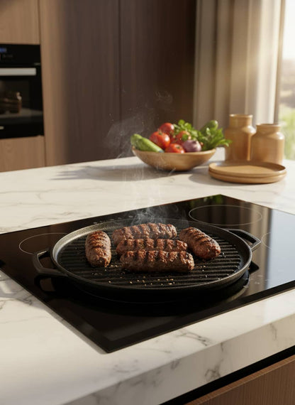 Heavy-Duty Cast Iron Grill Pan - 30cm Round Griddle
