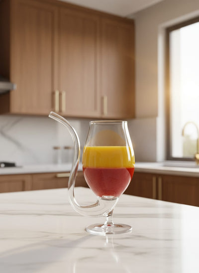 A fun and spill-resistant glass sipper, perfect for serving colorful juices and mocktails at family gatherings in Egypt.