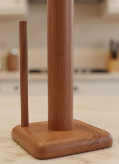 Classic Wooden Paper Towel Holder With Cutter - Sturdy Kitchen Organizer