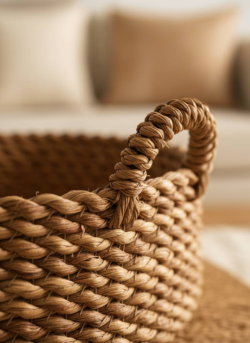 Round Handwoven Halfa Serving Basket with Handles