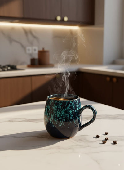 A cozy rounded ceramic mug, perfect for enjoying morning coffee or tea in Egypt.
