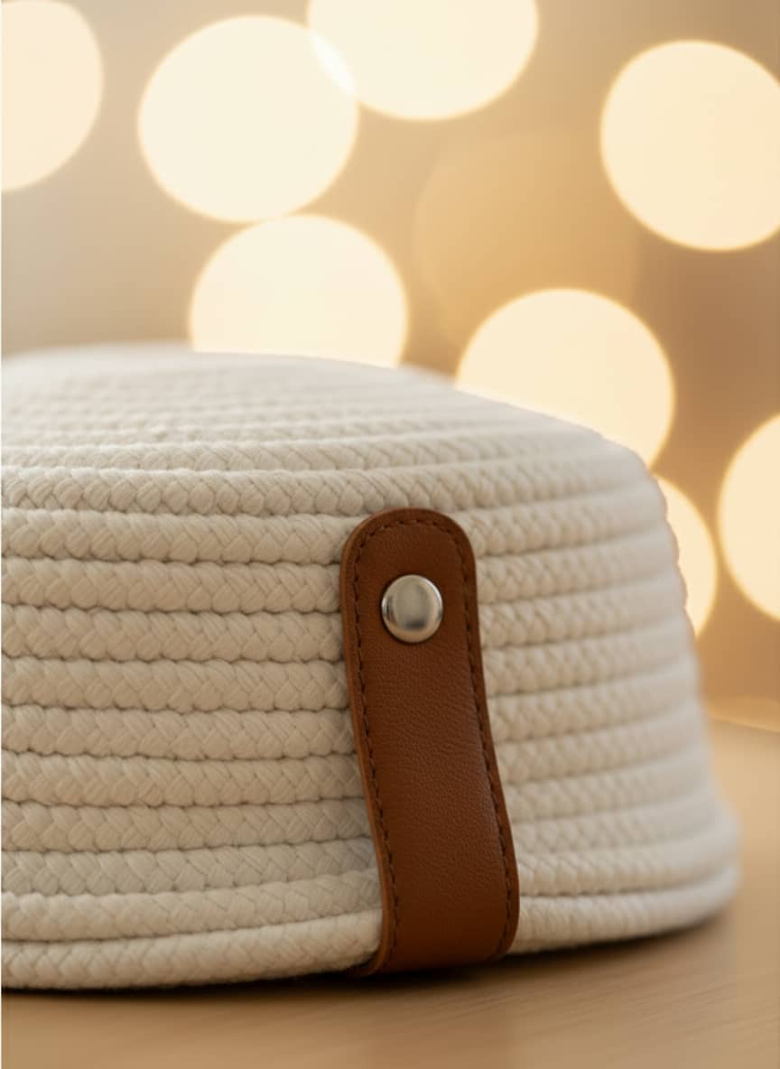 Elegant Macrame Tissue Box Cover with Leather Accent