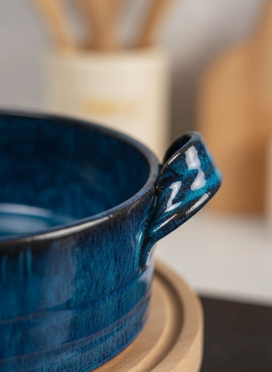 Vibrant Blue Ceramic Round Baking Dish with Handles
