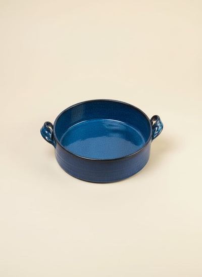 Vibrant Blue Ceramic Round Baking Dish with Handles