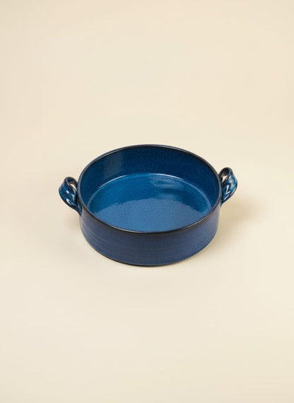 Vibrant Blue Ceramic Round Baking Dish with Handles